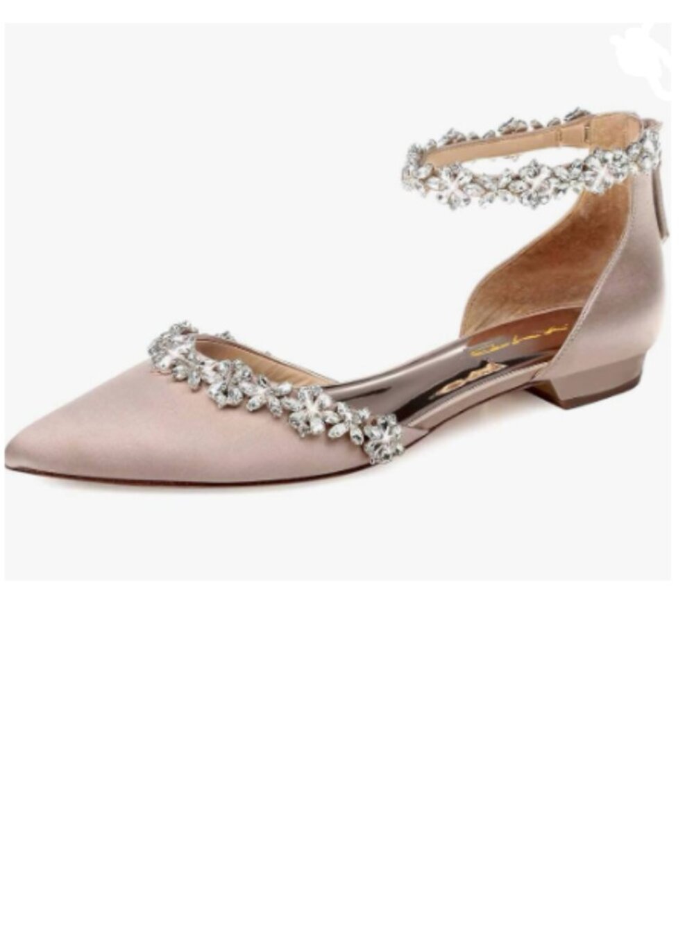 XYD Nude Pointed Toe D'Orsay Wedding Sandal Sparkly Rhinestones Ankle Strap Shoe